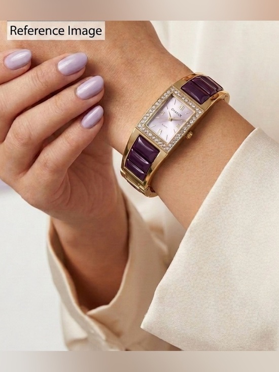Waltham Accessories - Vintage Waltham Women’s Gold-Tone Cuff Watch, Purple inlays & Crystal Bezel